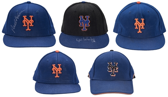 Lot of (5) New York Mets Game Used Caps - 2 Signed (MLB Authenticated & Steiner)